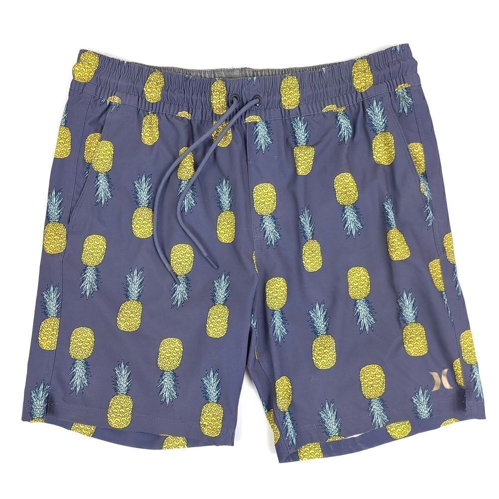 HURLEY Pineapple Novelty Hybrid Lined Board Shorts Swim Trunks Gray Mens Medium